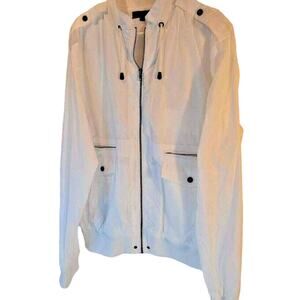 G By Guess Men's Bomber Jacket White Pockets Drawstring Mock Neck Zipper XXL New